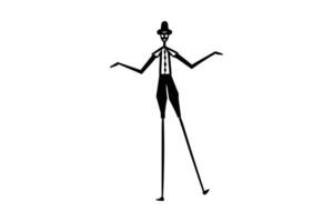 Abstract Figure with Top Hat and Long Legs Balancing with Arms Outstretched in a Striking Silhouette This image features unique silhouette tall vector