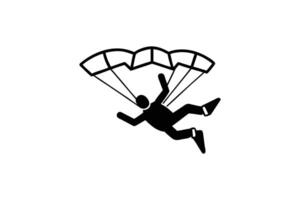 Black and White Parachutist Icon Featuring a Person Skydiving with Parachute Extreme Sport Activity Illustration silhouette black illustration person skydiving parachute vector