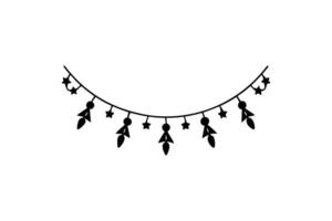 Festive Garland with Stars and Ornaments Hanging on a String Decorative Celebration Banner Black and White Silhouette festive garland silhouette featuring stars vector