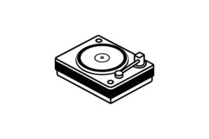 Isometric View of a Vintage Record Player Featuring a Stylized Tone Arm and Platter Presented in a Clean Silhouette This image features vector