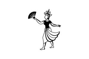 Elegant Dancer with Fan in Traditional Dress Black and White Silhouette Style Illustration Isolated on White Background silhouette vector