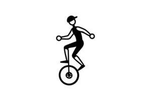 A Minimalist Silhouette of a Person Riding a Unicycle with a Cap and Relaxed Posture on White Background silhouette This image features vector