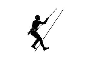 Silhouette of a Construction Worker Rappelling Down a Rope Wearing a Hard Hat Illustrating Safety and Precision in a Bold Silhouette Style silhouette vector