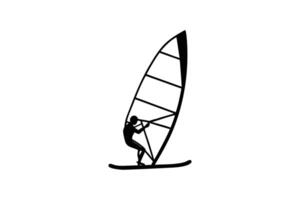A Solitary Windsurfer Glides Across the Water with Grace and Precision Captured in a Striking Black and White Silhouette This image vector