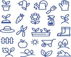 Garden tools plants and nature elements gardening farming vector