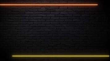 Orange and Yellow Lines Neon Light Sign on a Black Brick Background video