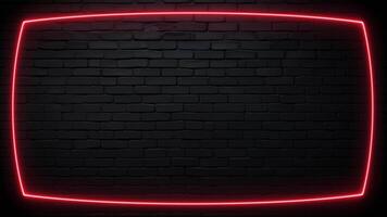 Distorted Rectangle Red Neon Light Sign on a Black Brick Background video
