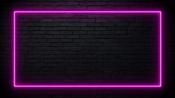 Purple Rectangle Neon Light Sign on a Black Brick Background video