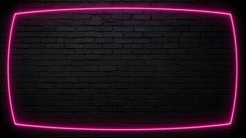 Distorted Rectangle Pink Neon Light Sign on a Black Brick Background video
