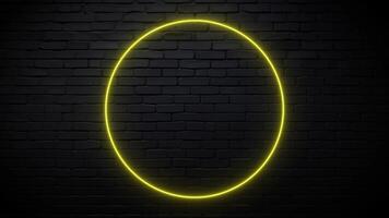 Yellow Circle Neon Light Sign on a Black Brick Background video