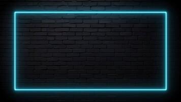 Blue Rectangle Neon Light Sign on a Black Brick Background video