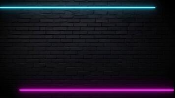 Purple and Blue Lines Neon Light Sign on a Black Brick Background video