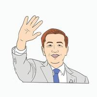 Man Waving Hello. Friendly Man Greeting. Welcome Wave from a Gentleman. Cartoon Style Illustration vector