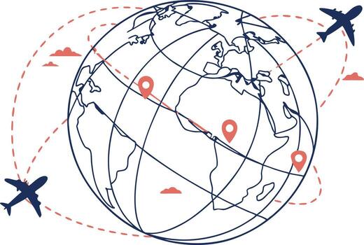 Creative World Map and Navigation Design Highlighting Routes and Exploration Themes vector