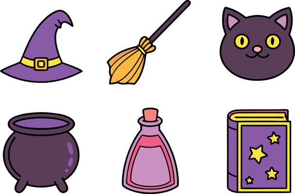 Halloween Witch Accessories Set with Hat Broom and Potion