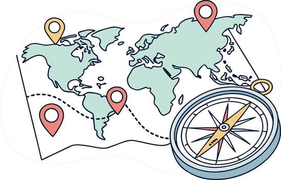 World Map and Navigation Design Featuring Global Travel and Directional Concepts vector
