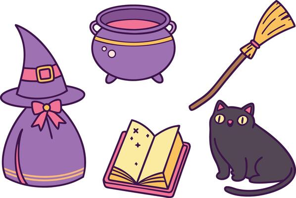 Halloween Witch Tools and Accessories Set in Fun Styles