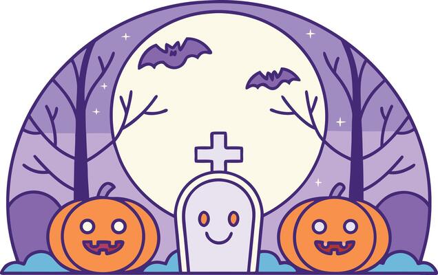 Adorable and Spooky Graveyard Scene for Halloween Designs
