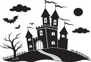 Haunted Castle with Bats and Clouds Black Silhouette vector