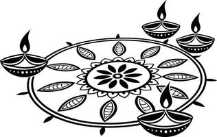 Diwali Lamps Silhouette Design Featuring Traditional Festival Oil Diyas and Candles vector