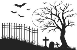 Haunted House on Hill with Bats and Moon Black vector