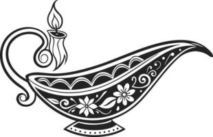 Minimalistic Diwali Lamps Silhouette Illustration with Decorative Light Patterns vector