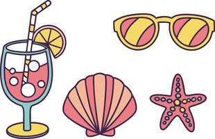 Creative Beach Vacation Elements Artwork Depicting Tropical Holiday and Leisure Scenes vector