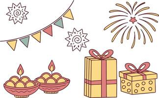 Beautiful Diwali Clipart Design Featuring Festive Diyas and Indian Decorative Elements vector