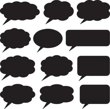 doce negro habla burbujas conjunto irregular formas nube oval rectángulo formas comunicación gráfico diseño elementos vector