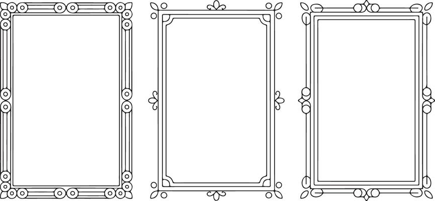 Three Retro Ornamental Decorative Frames Black Line Art Vintage Style Border Design Elements Blank Template