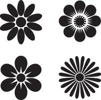 Black and White Flower Icon Set Four Simple Floral Designs Isolated on White Background Graphic Elements for Branding and Decoration vector