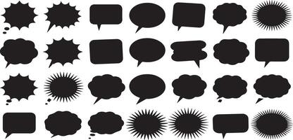 Collection of Thirty Six Black Silhouette Speech Bubbles Various Shapes and Sizes Blank Text Boxes Comic Book Style Design Elements vector