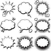 Twelve Black and White Comic Book Style Speech Bubbles and Explosion Shapes Graphic Design Elements for Text and Dialogue vector