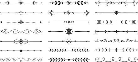 Collection of Black Silhouettes Traced Decorative Dividers Floral Swirls and Geometric Elements for Design Projects vector