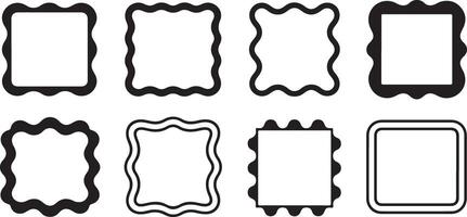 Eight Black Rectangular Frames with Wavy Edges Set of Decorative Borders Blank Templates for Text or Images Simple Geometric Shapes Isolated on White vector