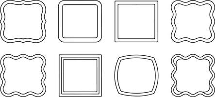 Eight Black Outline Rectangle Frames with Wavy and Straight Edges Set Isolated on White Background Simple Geometric Shapes Collection for Design Templates vector