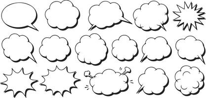 Collection of Black and White Traced Comic Book Style Speech Bubbles and Explosion Shapes for Design Projects and Graphic Elements vector