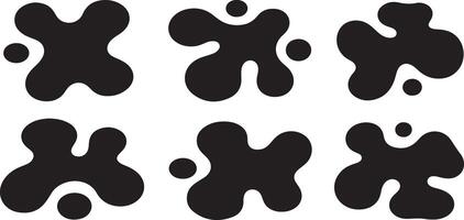 Six Black Irregular Shaped Organic Silhouettes with Small Circles Set on White Background Abstract Graphic Design Elements vector