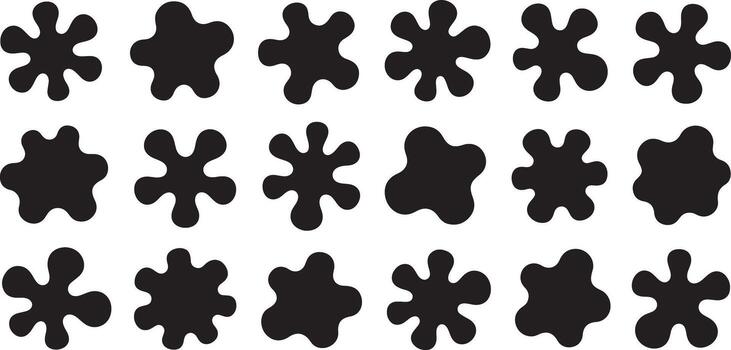Eighteen Black Irregular Shaped Blobs Silhouettes Traced Organic Abstract Shapes Set Graphic Design Elements vector