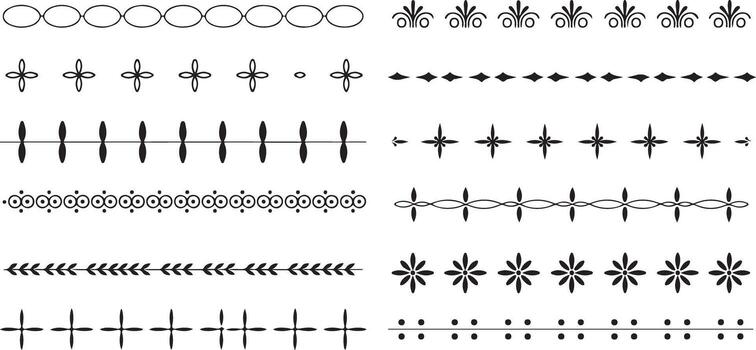 Black Silhouettes Collection of Ten Decorative Ornamental Borders Repeating Geometric and Floral Patterns for Design Projects vector