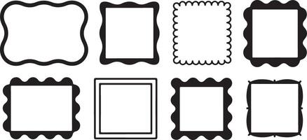 Eight Black Rectangular Frames with Varied Wavy Scalloped Edges Set on White Background Simple Line Art Design Elements vector