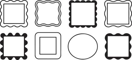 Eight Black and White Rectangle Frames with Wavy and Scalloped Edges Set of Blank Square and Round Borders Simple Geometric Shapes for Design Templates vector