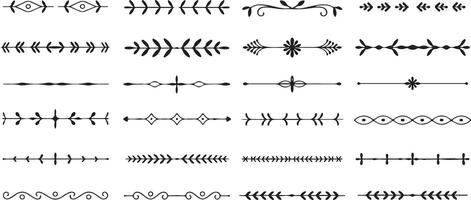 Collection of twenty black silhouette traced decorative dividers ornate line borders floral leaf arrow geometric design elements for text vector