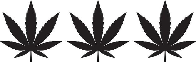 Three Black Silhouettes of Cannabis Leaves Isolated on White Background Simple Graphic Design Element for Medical Marijuana Hemp Industry Branding vector
