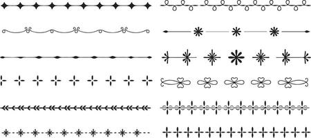 Black Silhouette Traced Decorative Borders Set Ten Rows of Ornamental Line Dividers Geometric Floral Swirls and Flowers Repeating Patterns for vector