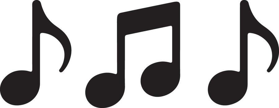Set of three eighth musical notes black color simple flat style isolated on white background illustration musical notation symbols design vector