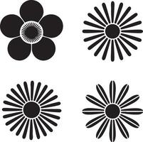 Black Flower Icon Set Four Simple Black Floral Designs Isolated on White Background Graphic Elements for Branding Decoration and Design Projects vector