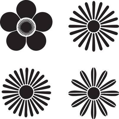 Black Flower Icon Set Four Simple Black Floral Designs Isolated on White Background Graphic Elements for Branding Decoration and Design Projects