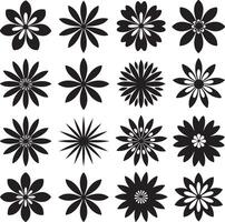 Sixteen Black and White Floral Designs Simple Geometric Flower Icons Set Graphic Elements for Print and Web Use vector