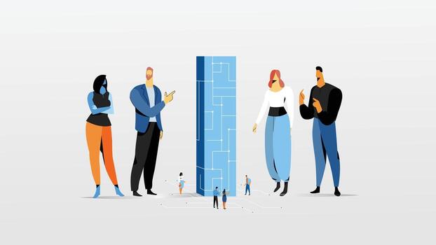 Teamwork Around a Digital Interface vector